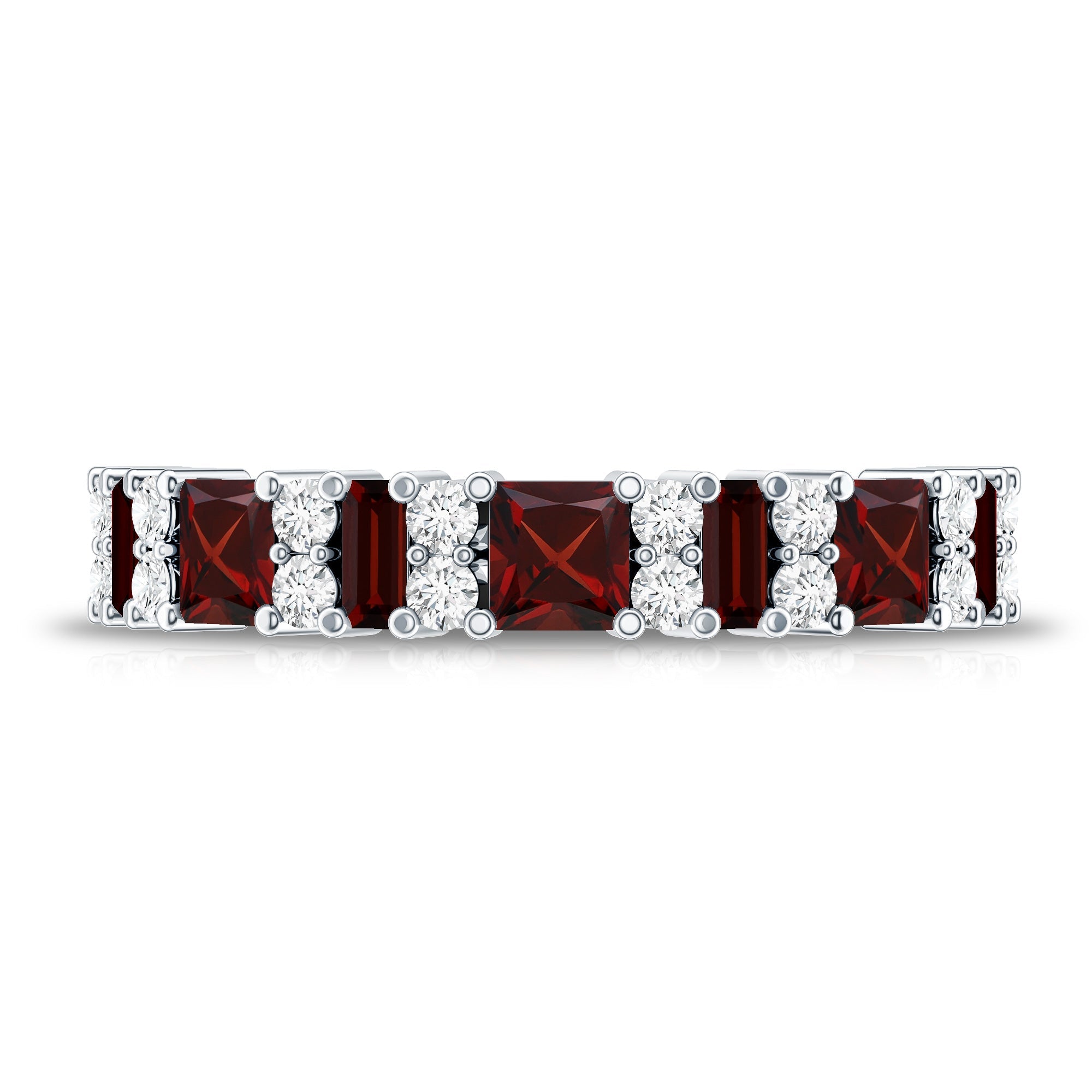 Natural Red Garnet Half Eternity Ring with Diamond