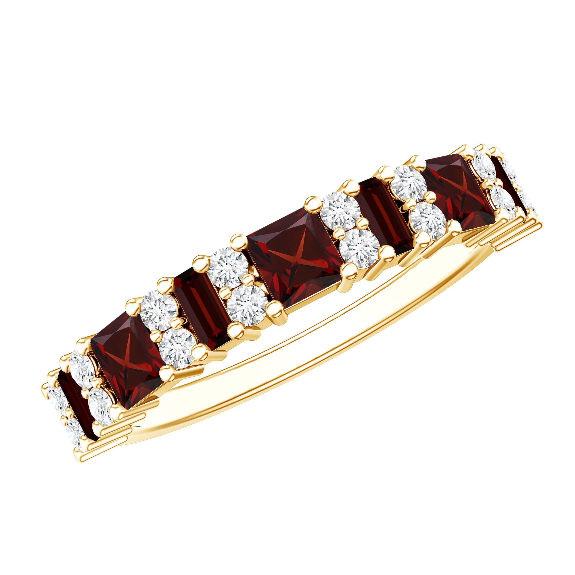Natural Red Garnet Half Eternity Ring with Diamond | Rings | Wiccan Center