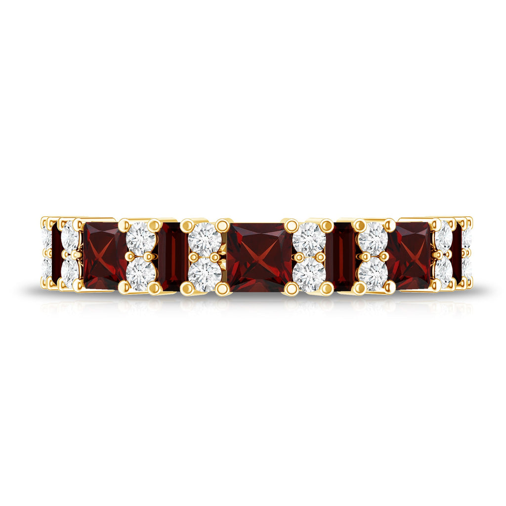Natural Red Garnet Half Eternity Ring with Diamond
