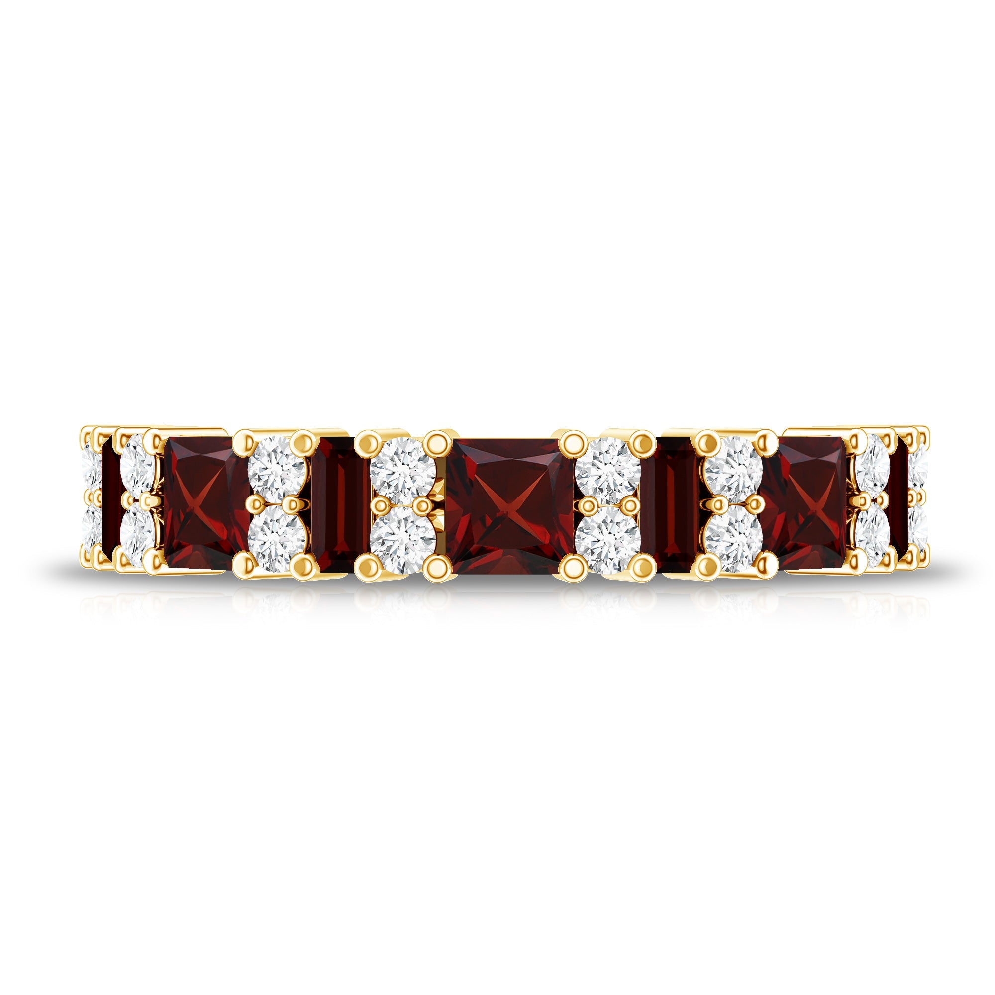 Natural Red Garnet Half Eternity Ring with Diamond