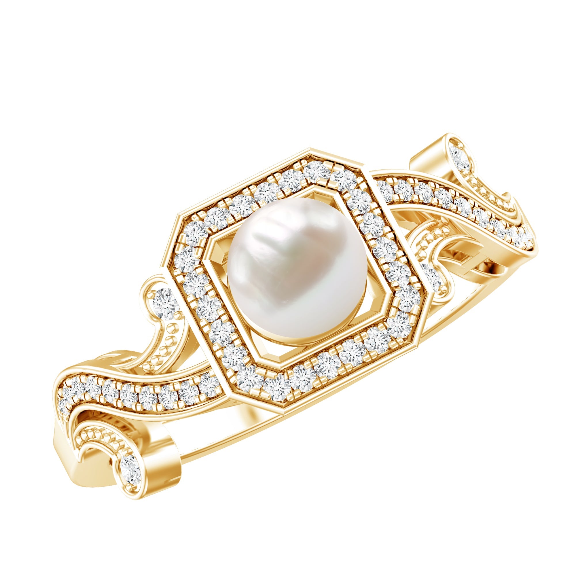 Vintage Inspired 2 Carat Pearl Engagement Ring with Diamond Halo | Rings | Wiccan Center