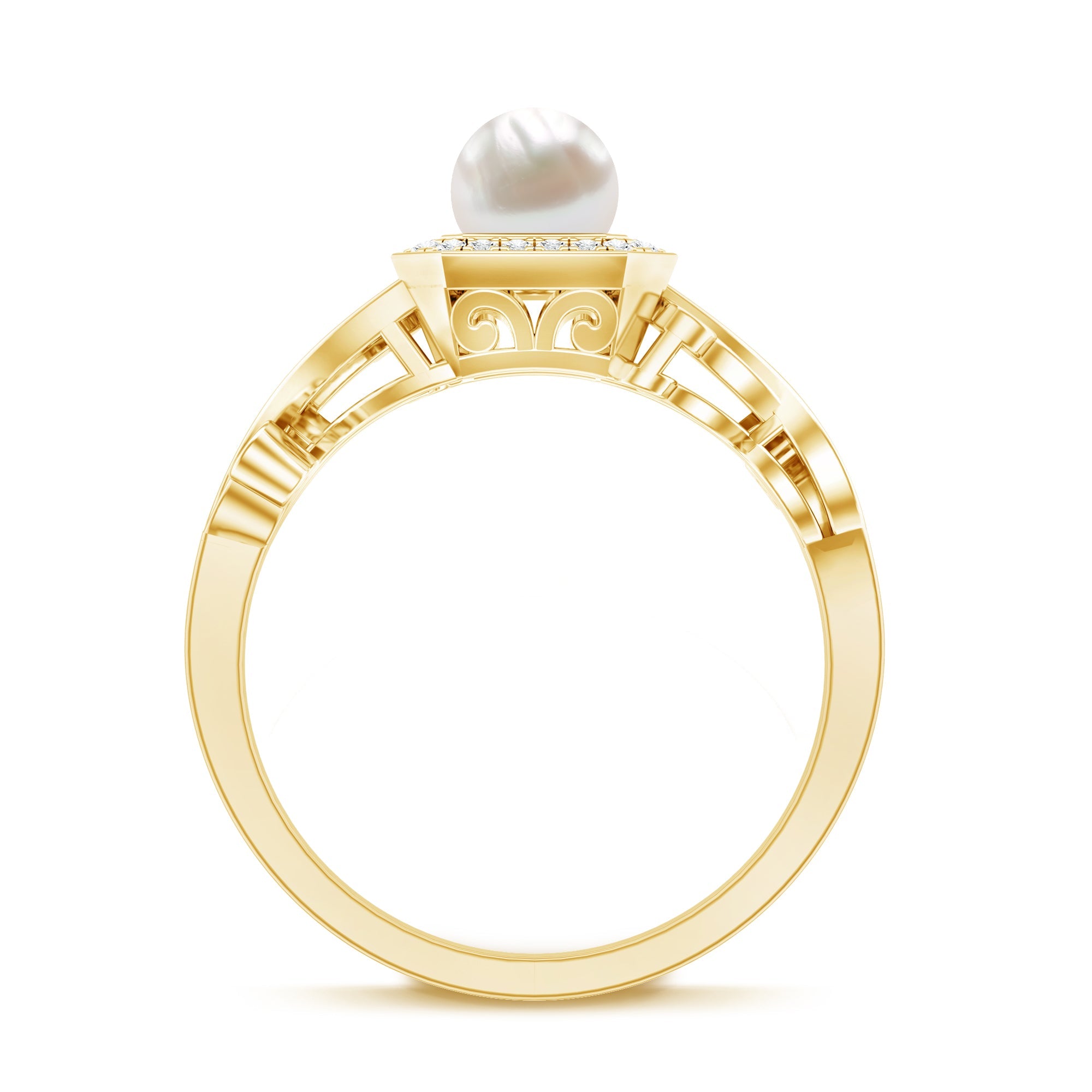 Vintage Inspired 2 Carat Pearl Engagement Ring with Diamond Halo
