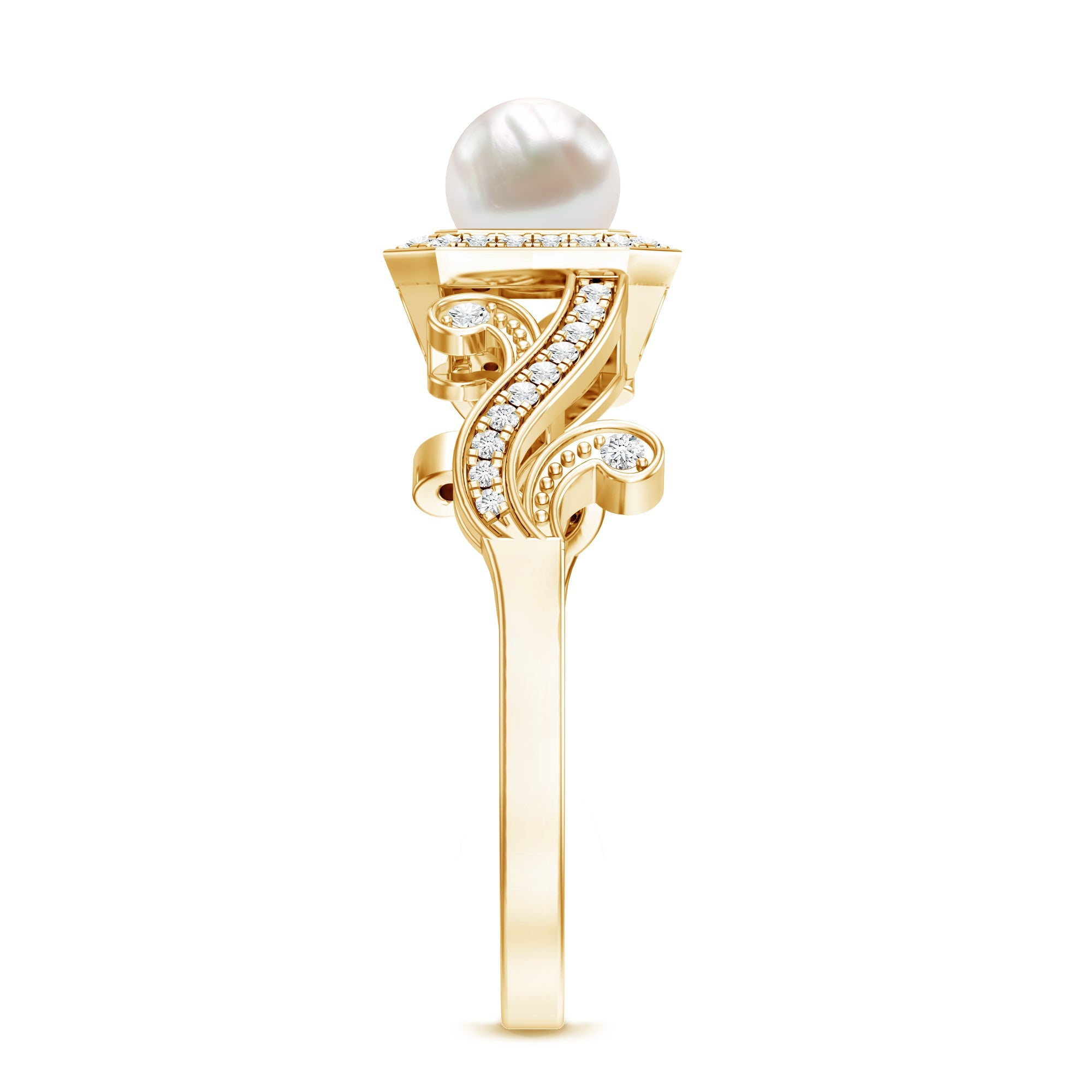 Vintage Inspired 2 Carat Pearl Engagement Ring with Diamond Halo