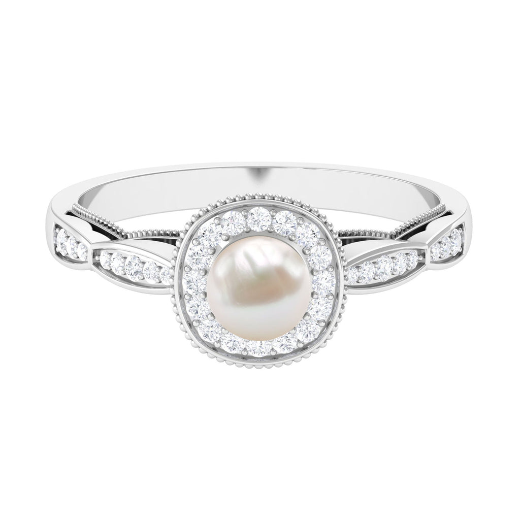 2 Carat Freshwater Pearl and Diamond Engagement Ring
