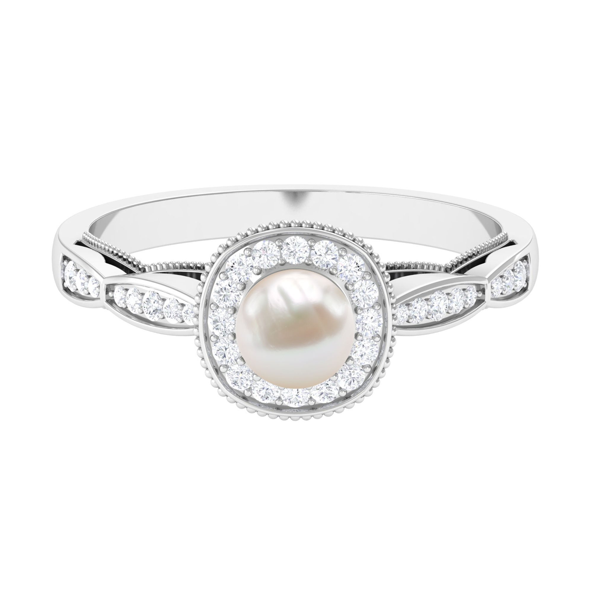 2 Carat Freshwater Pearl and Diamond Engagement Ring