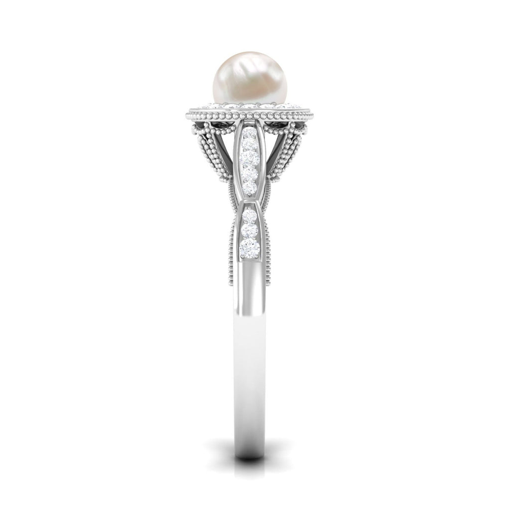 2 Carat Freshwater Pearl and Diamond Engagement Ring