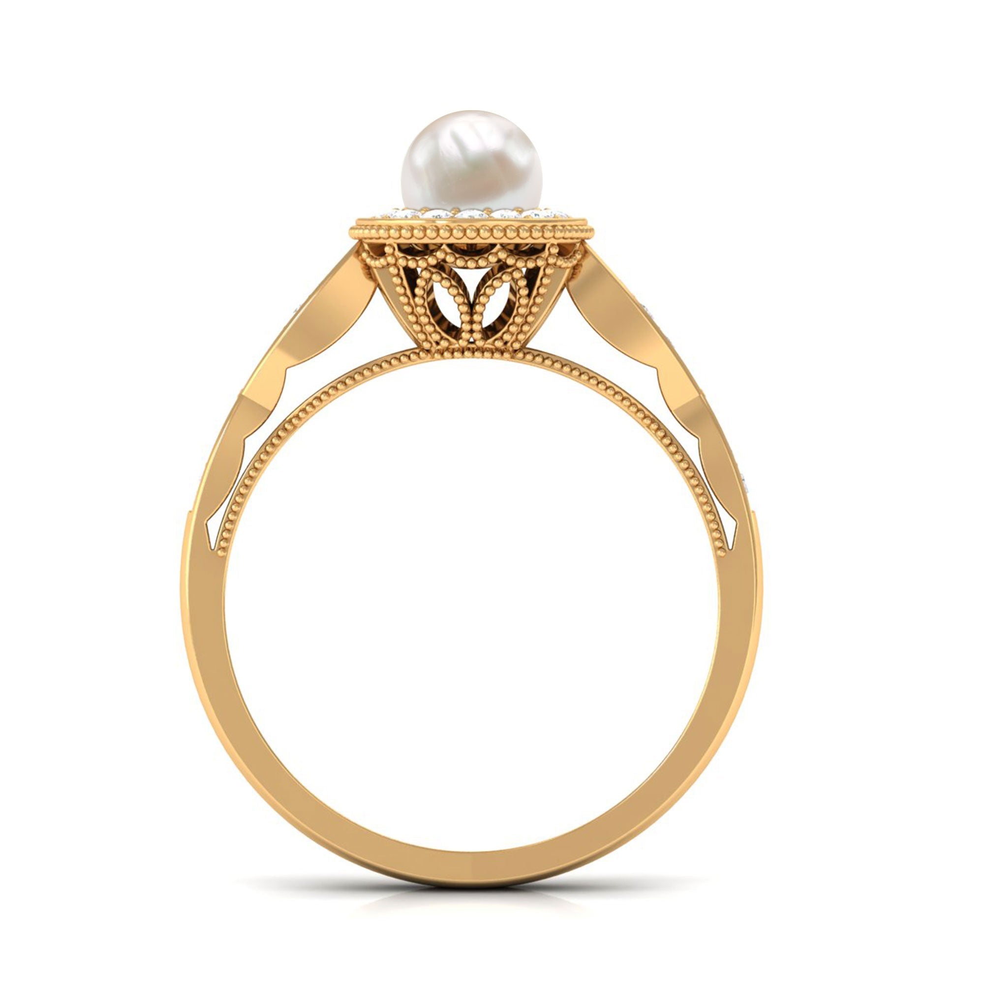 2 Carat Freshwater Pearl and Diamond Engagement Ring