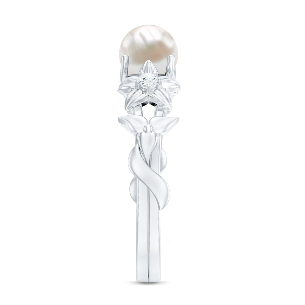 Cultured 2.2 Carat White Pearl Flower Engagement Ring with Diamonds