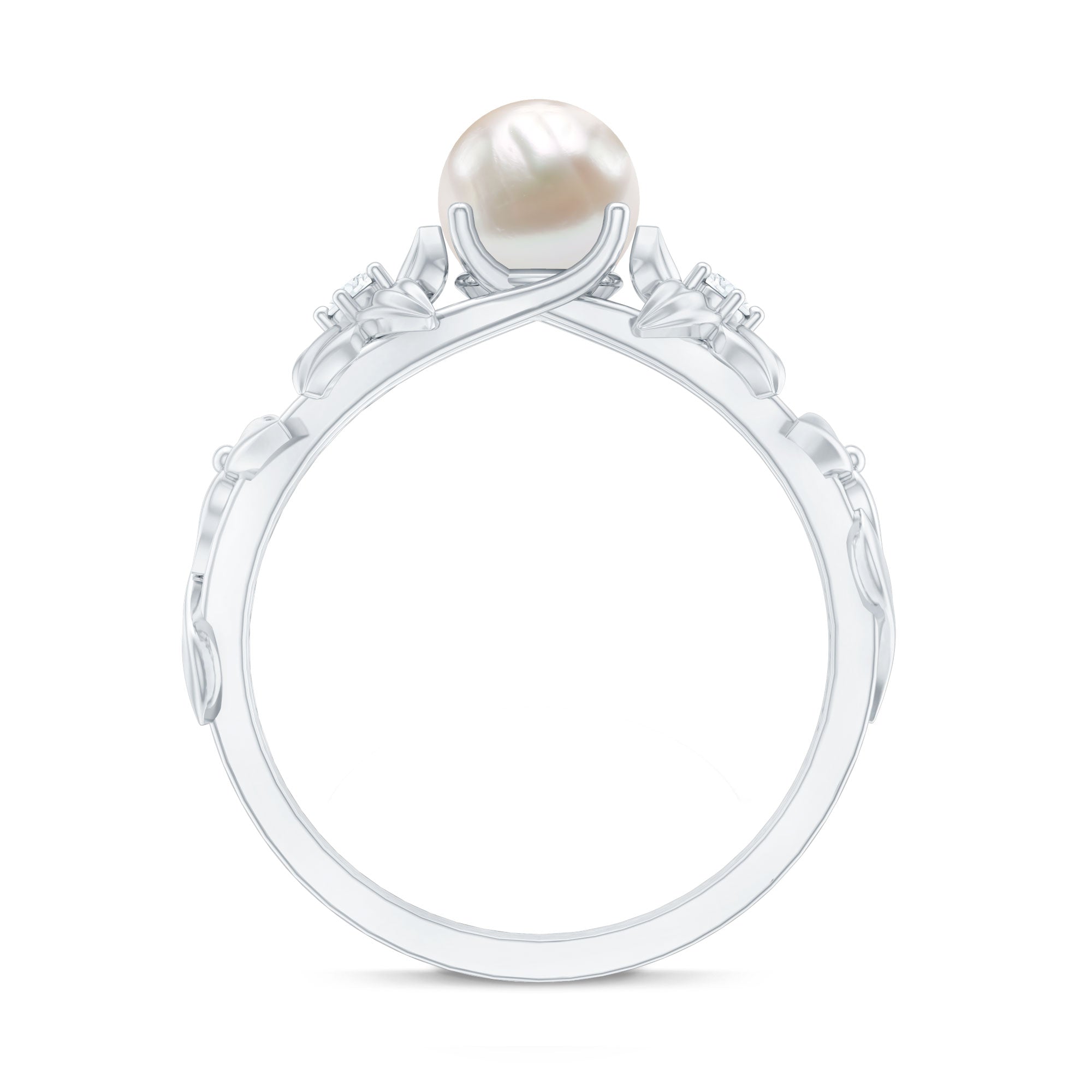 Cultured 2.2 Carat White Pearl Flower Engagement Ring with Diamonds