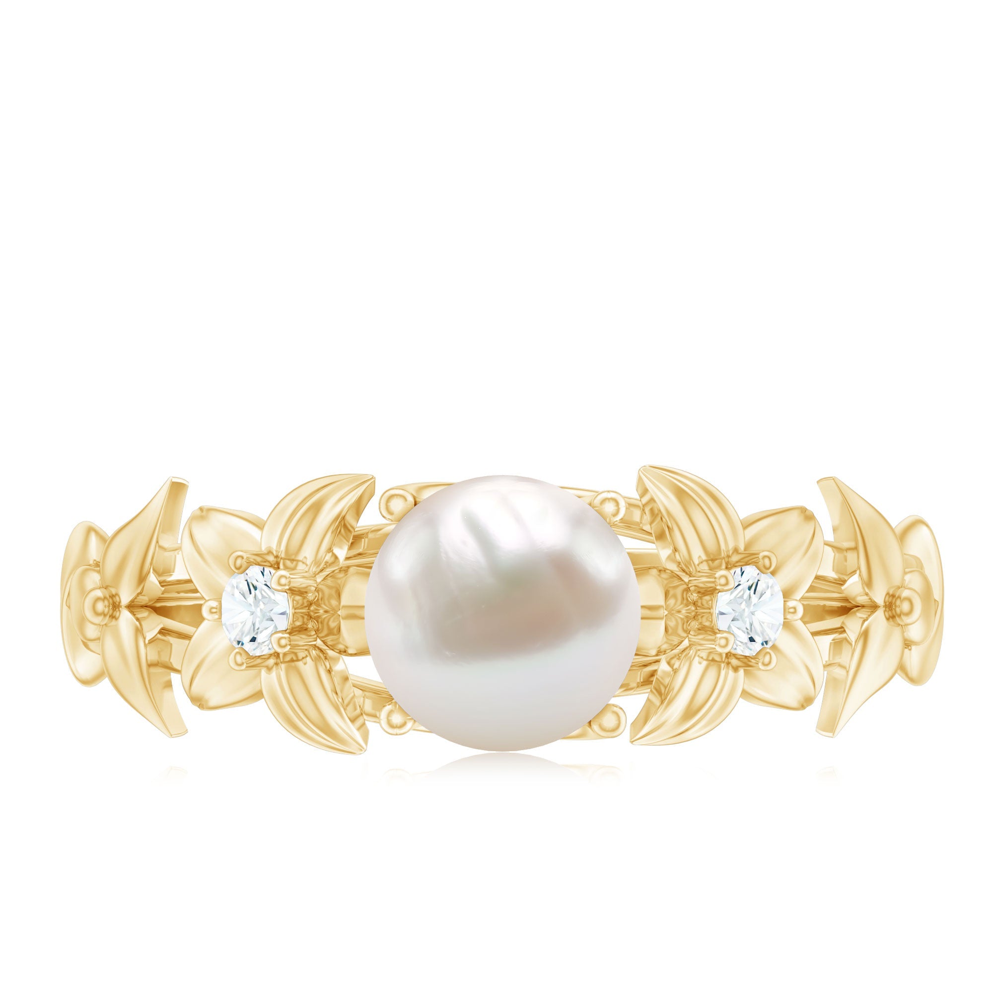 Cultured 2.2 Carat White Pearl Flower Engagement Ring with Diamonds