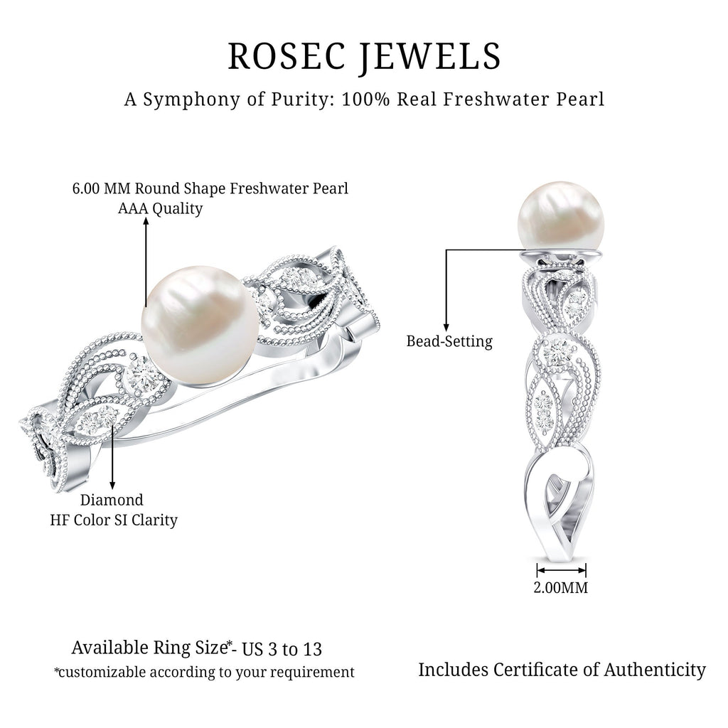 2.2 Carat Freshwater Pearl Vintage Looking Engagement Ring with Diamond