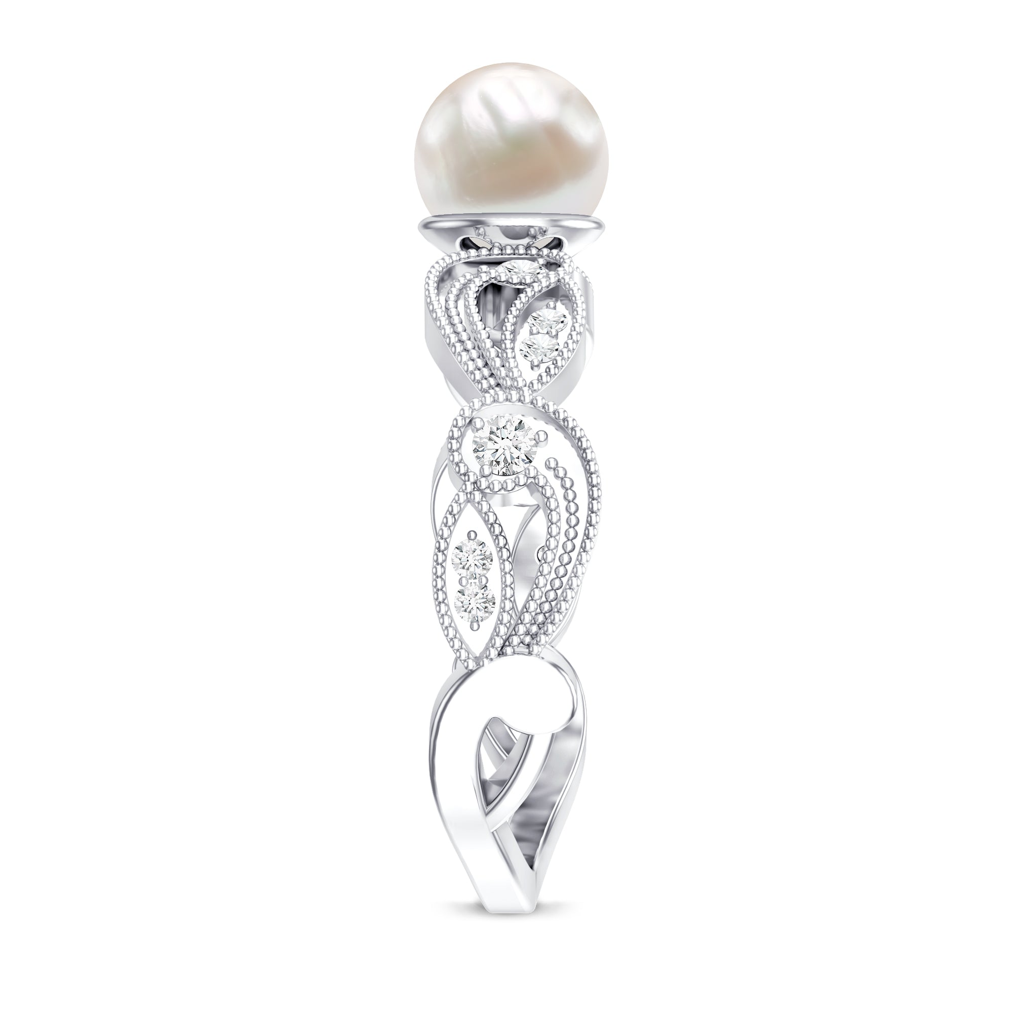 2.2 Carat Freshwater Pearl Vintage Looking Engagement Ring with Diamond