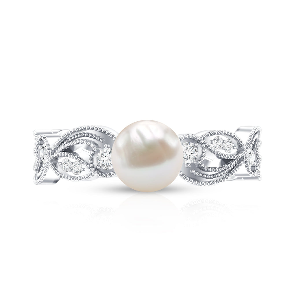 2.2 Carat Freshwater Pearl Vintage Looking Engagement Ring with Diamond
