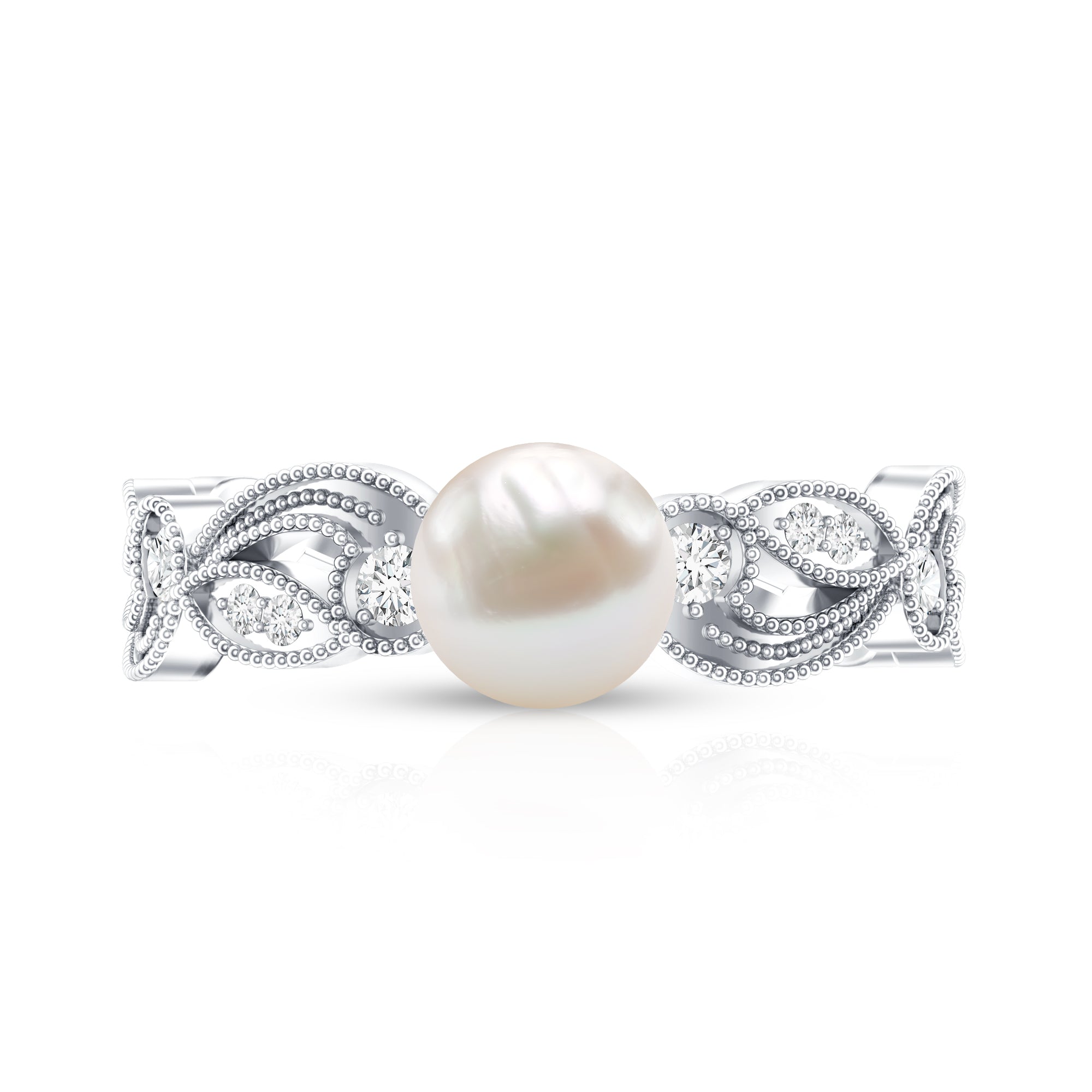 2.2 Carat Freshwater Pearl Vintage Looking Engagement Ring with Diamond