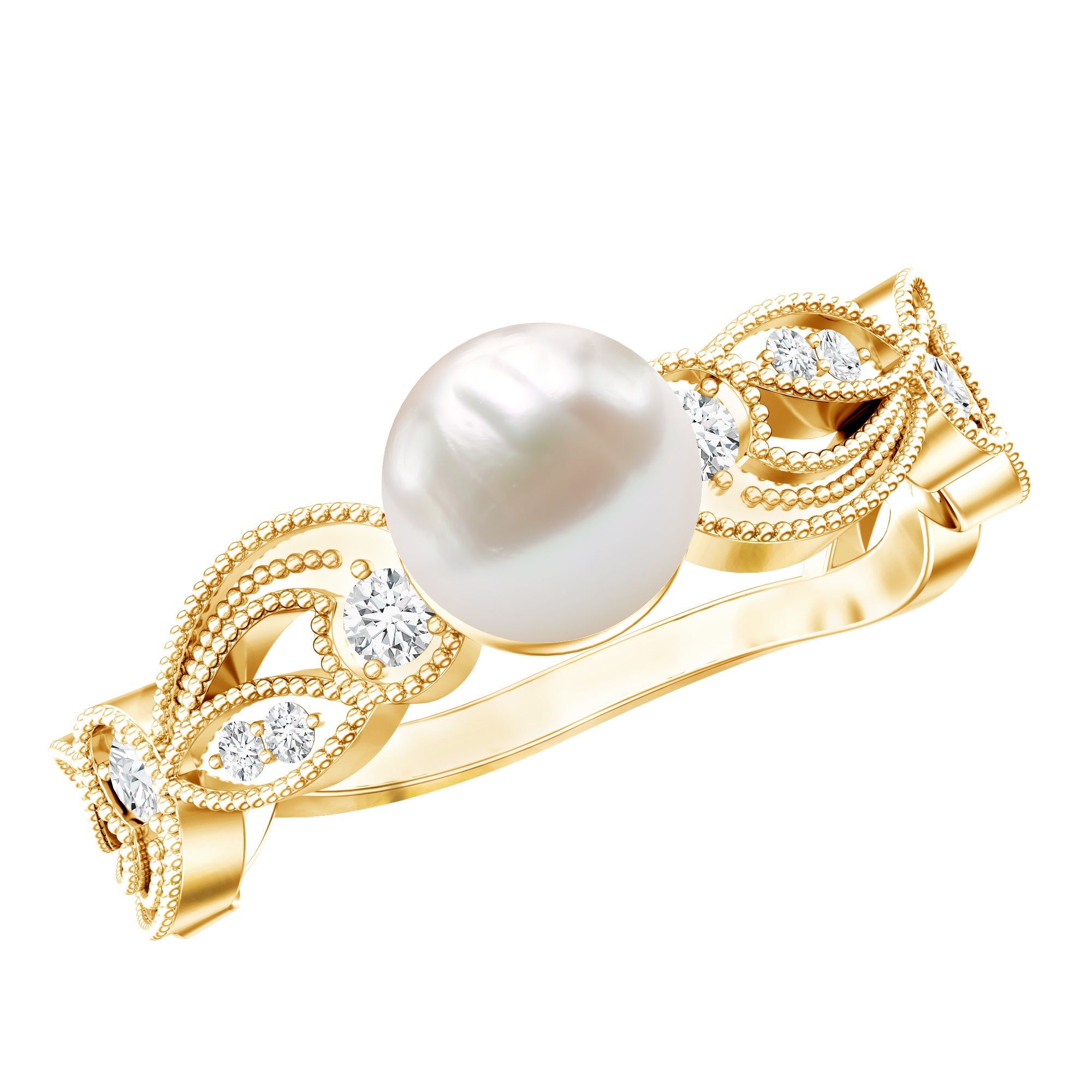 2.2 Carat Freshwater Pearl Vintage Looking Engagement Ring with Diamond | Rings | Wiccan Center