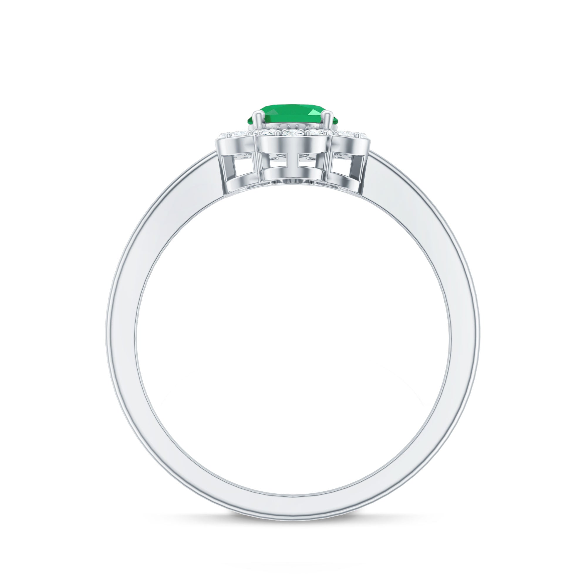 Natural 0.7 Carat Oval Emerald Engagement Ring with Diamond