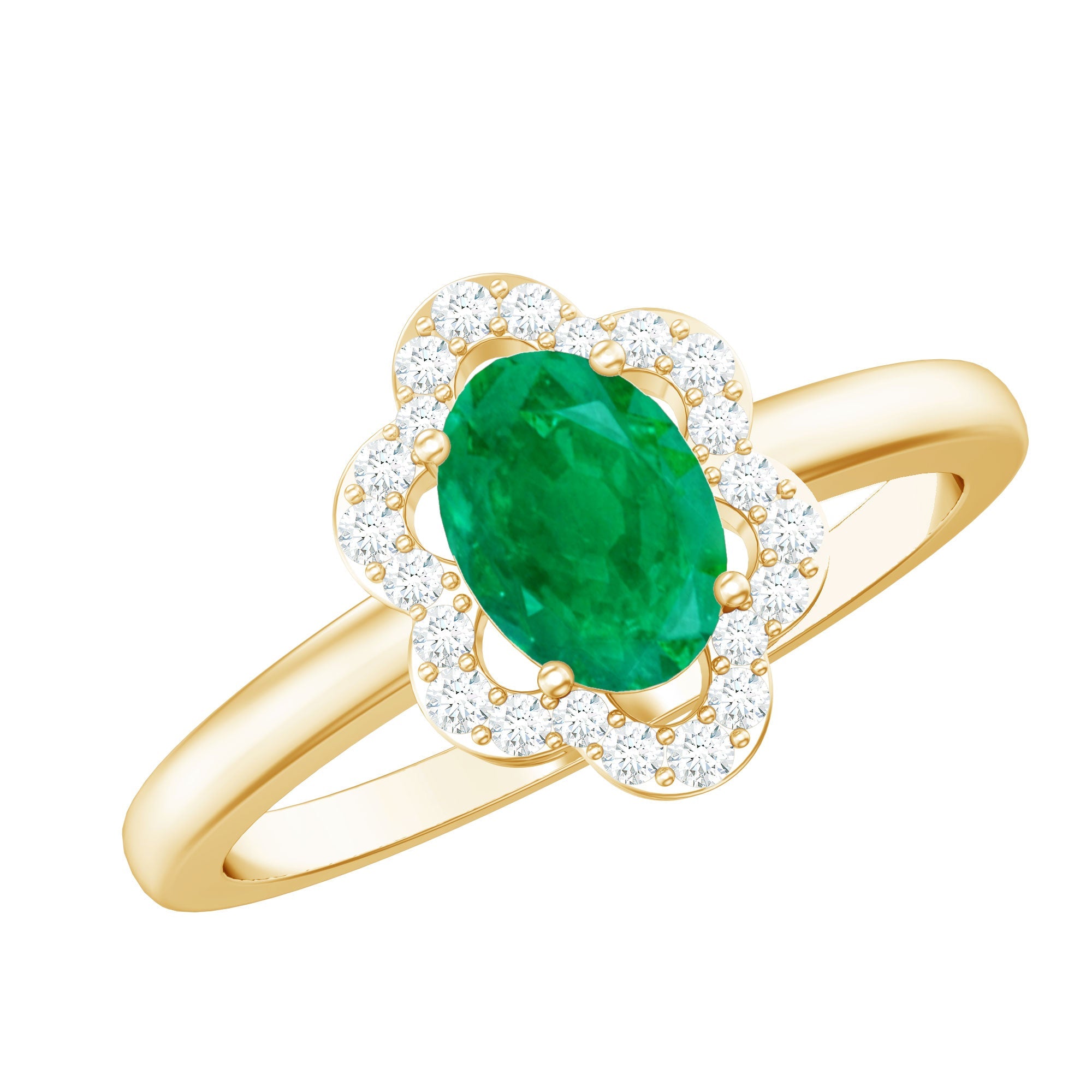 Natural 0.7 Carat Oval Emerald Engagement Ring with Diamond | Rings | Wiccan Center