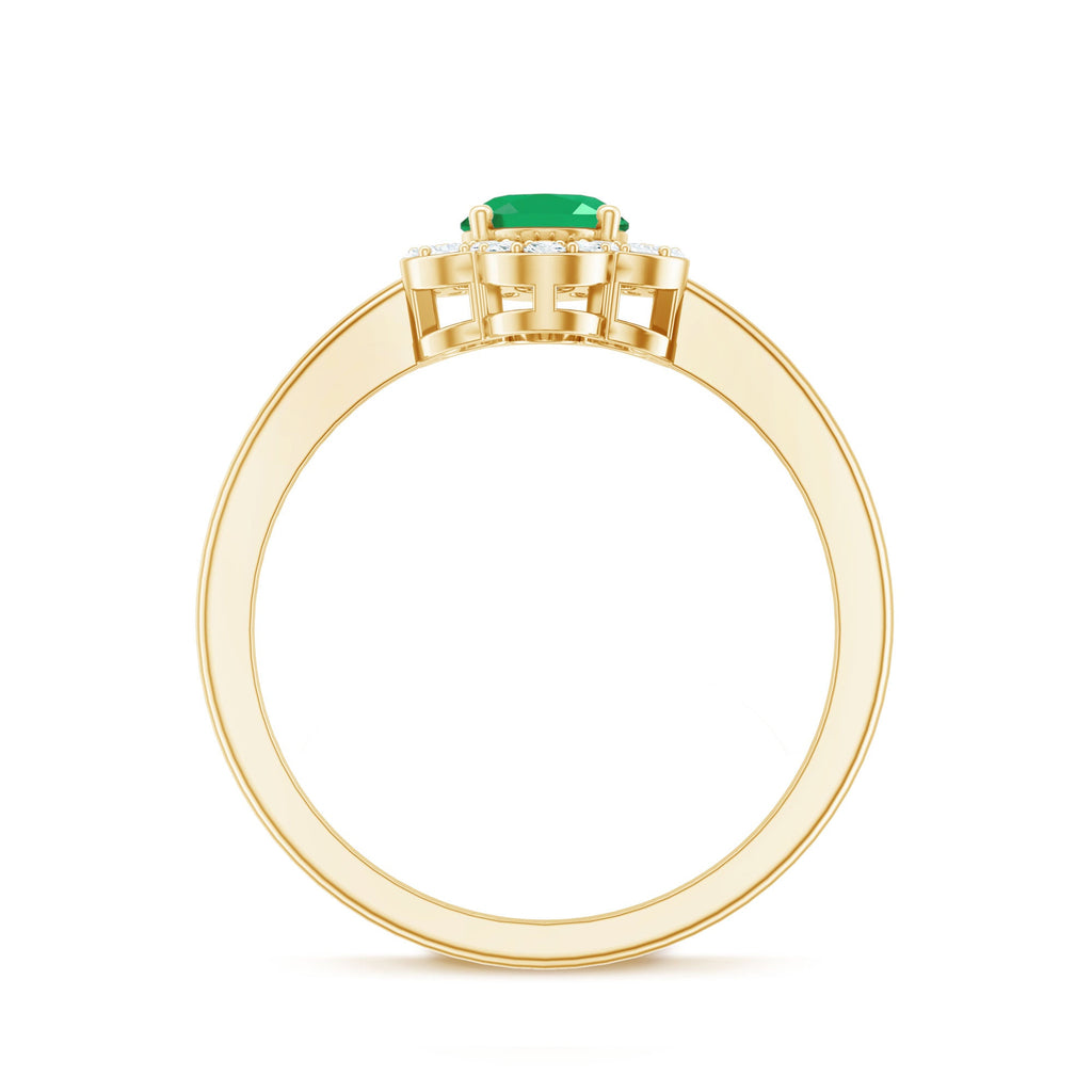 Natural 0.7 Carat Oval Emerald Engagement Ring with Diamond