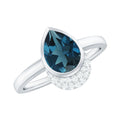 Genuine London Blue Topaz Diamond Engagement Ring in Bezel Setting