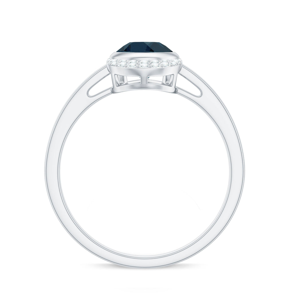 Genuine London Blue Topaz Diamond Engagement Ring in Bezel Setting