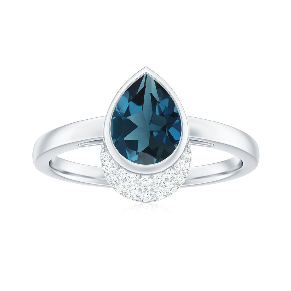 Genuine London Blue Topaz Diamond Engagement Ring in Bezel Setting