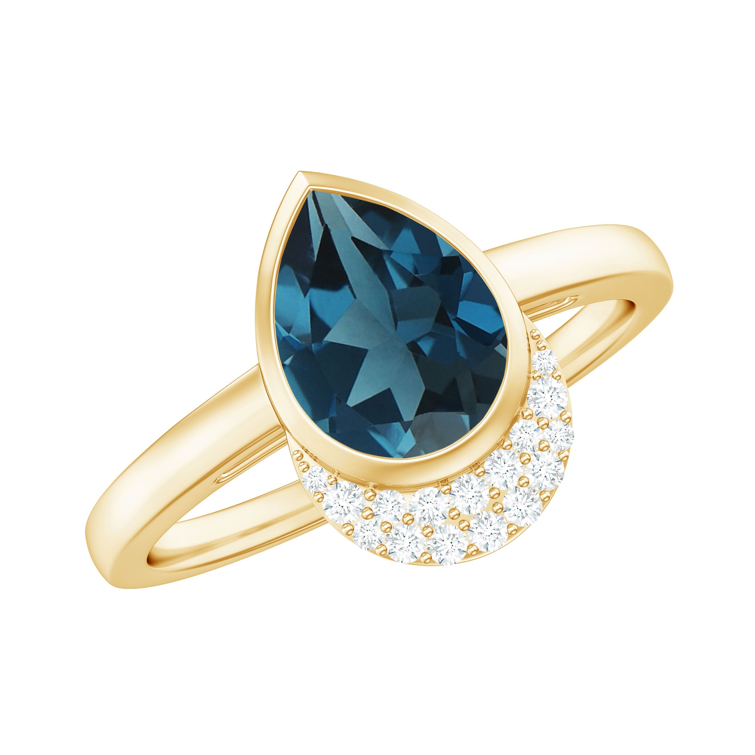 Genuine London Blue Topaz Diamond Engagement Ring in Bezel Setting | Rings | Wiccan Center