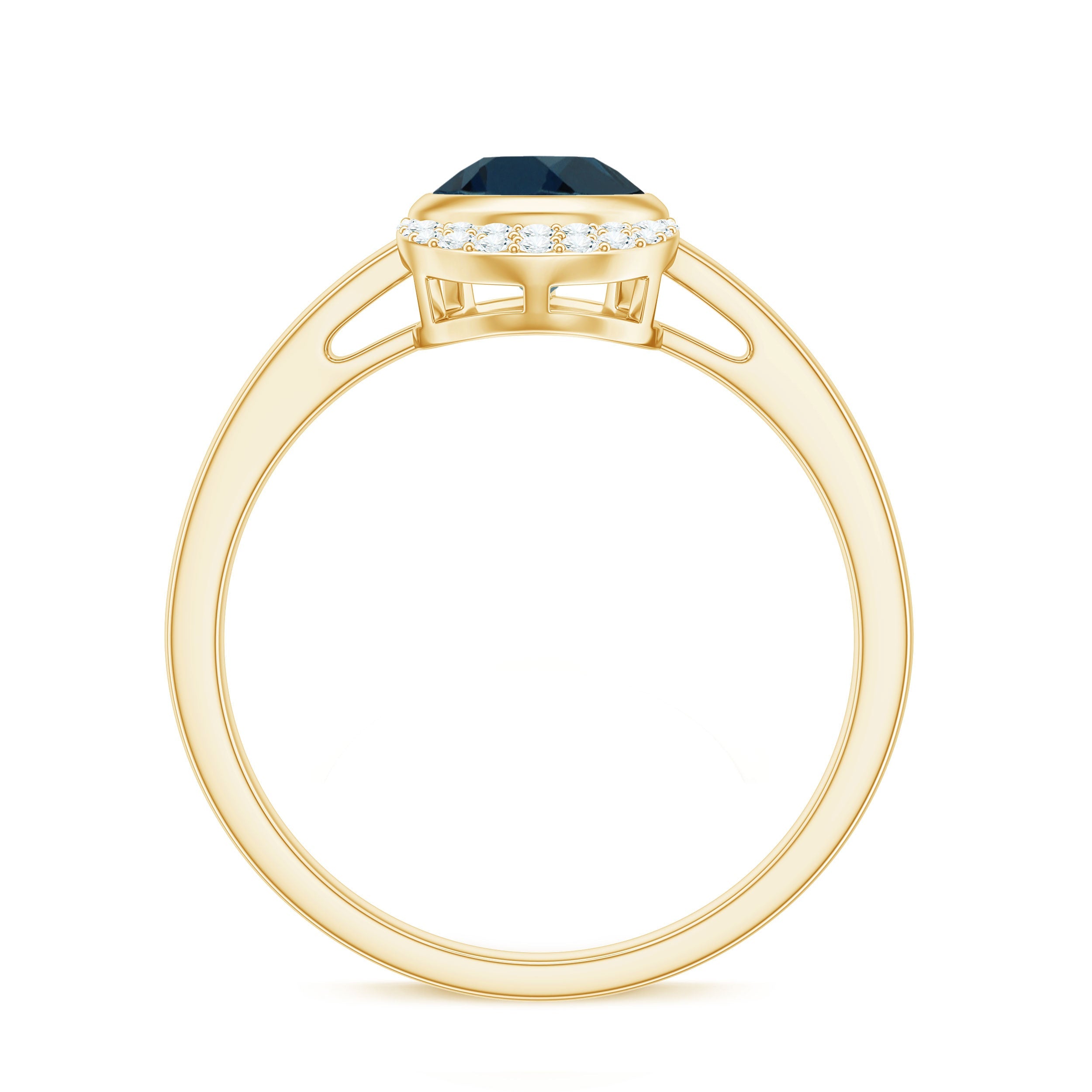 Genuine London Blue Topaz Diamond Engagement Ring in Bezel Setting