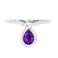 Designer 1 Carat Pear Shape Amethyst Chevron Engagement Ring with Diamond