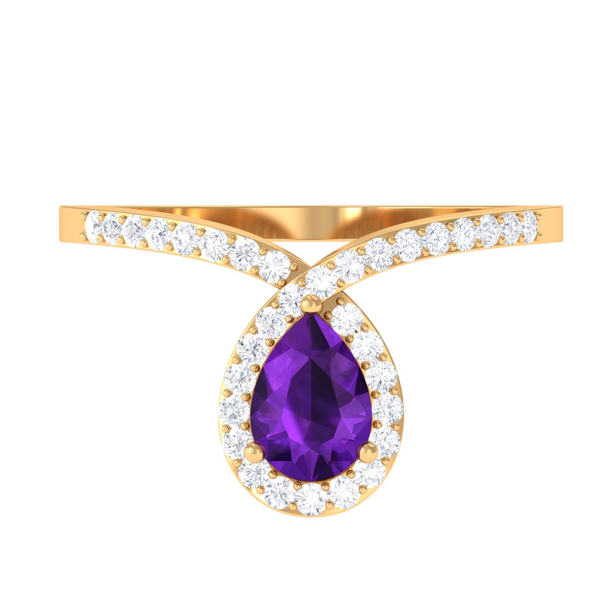 Designer 1 Carat Pear Shape Amethyst Chevron Engagement Ring with Diamond | Rings | Wiccan Center