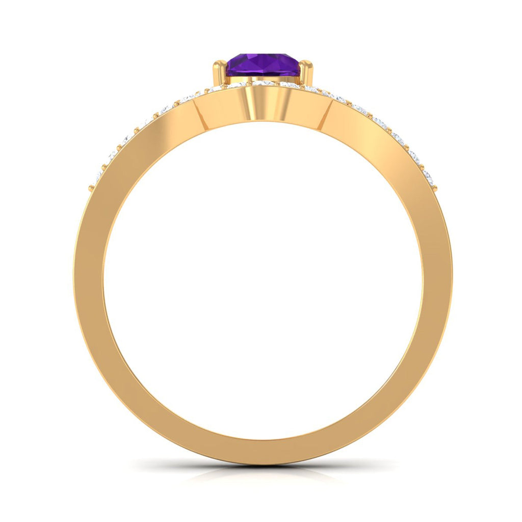 Designer 1 Carat Pear Shape Amethyst Chevron Engagement Ring with Diamond