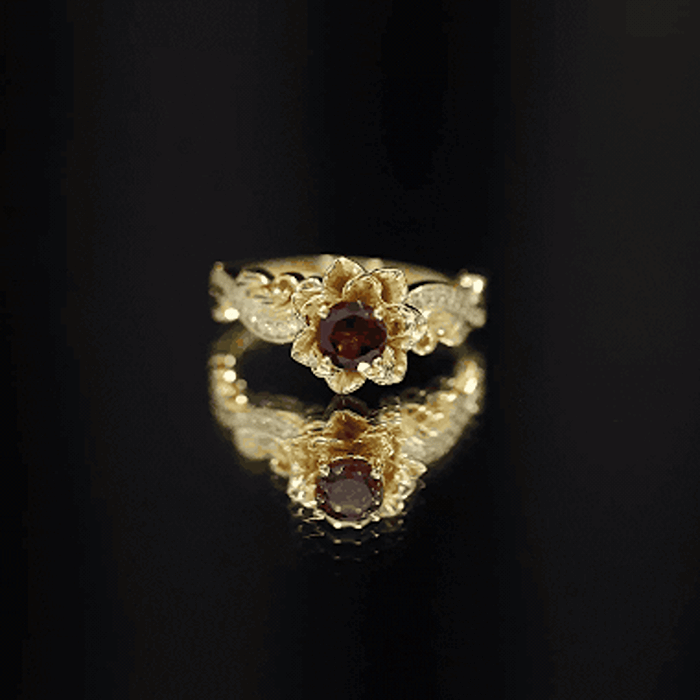 Real Garnet Vintage Engagement Ring in 14K Yellow Gold Plated Silver | Rings | Wiccan Center