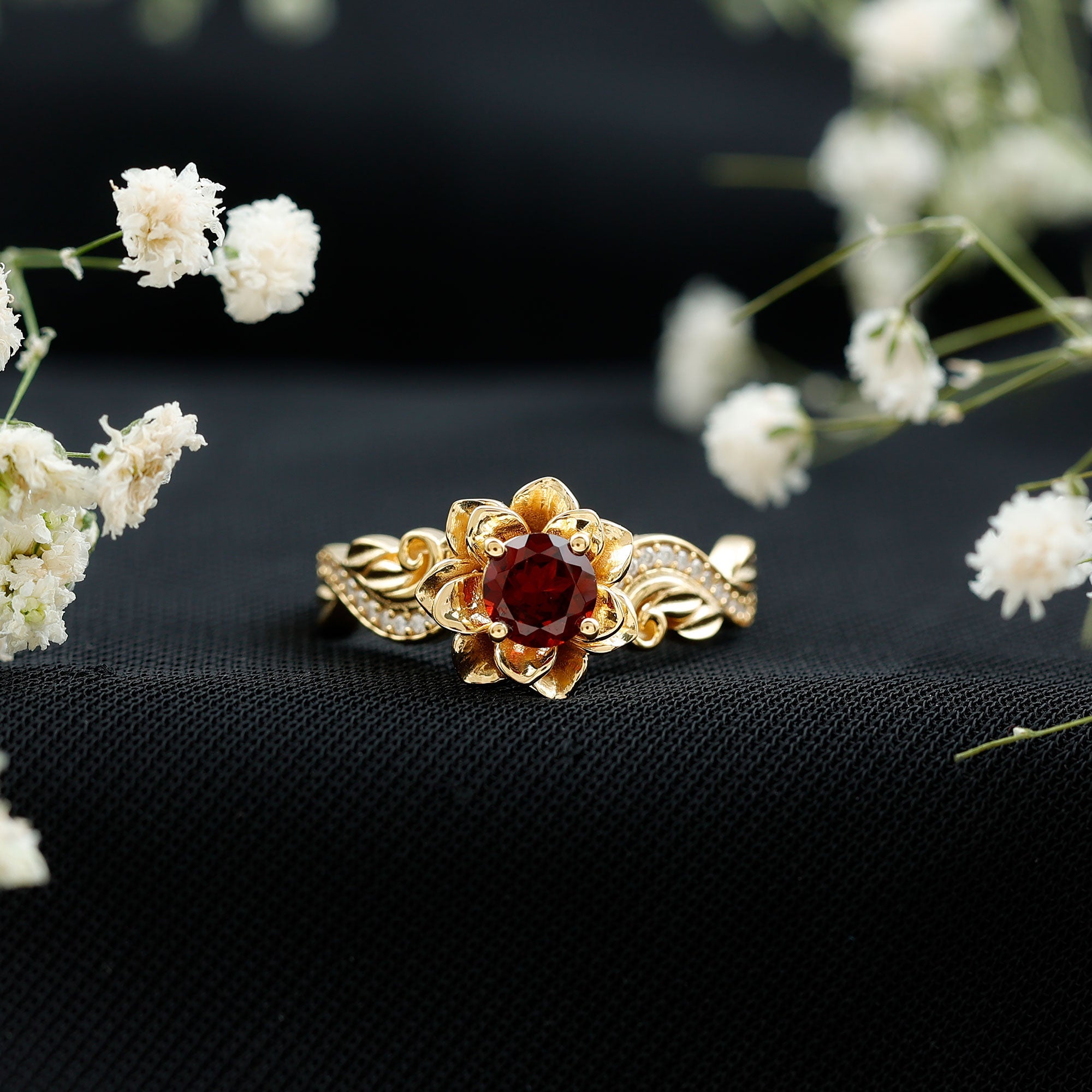 Real Garnet Vintage Engagement Ring in 14K Yellow Gold Plated Silver | Rings | Wiccan Center