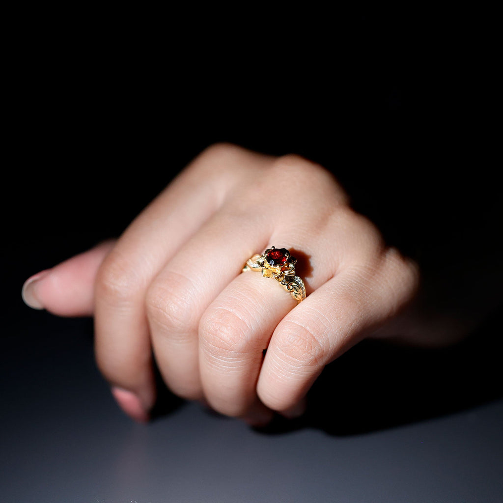 Real Garnet Vintage Engagement Ring in 14K Yellow Gold Plated Silver | Rings | Wiccan Center