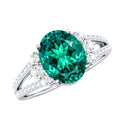 Certified 3 Carat Oval Lab Grown Emerald Split Shank Engagement Ring