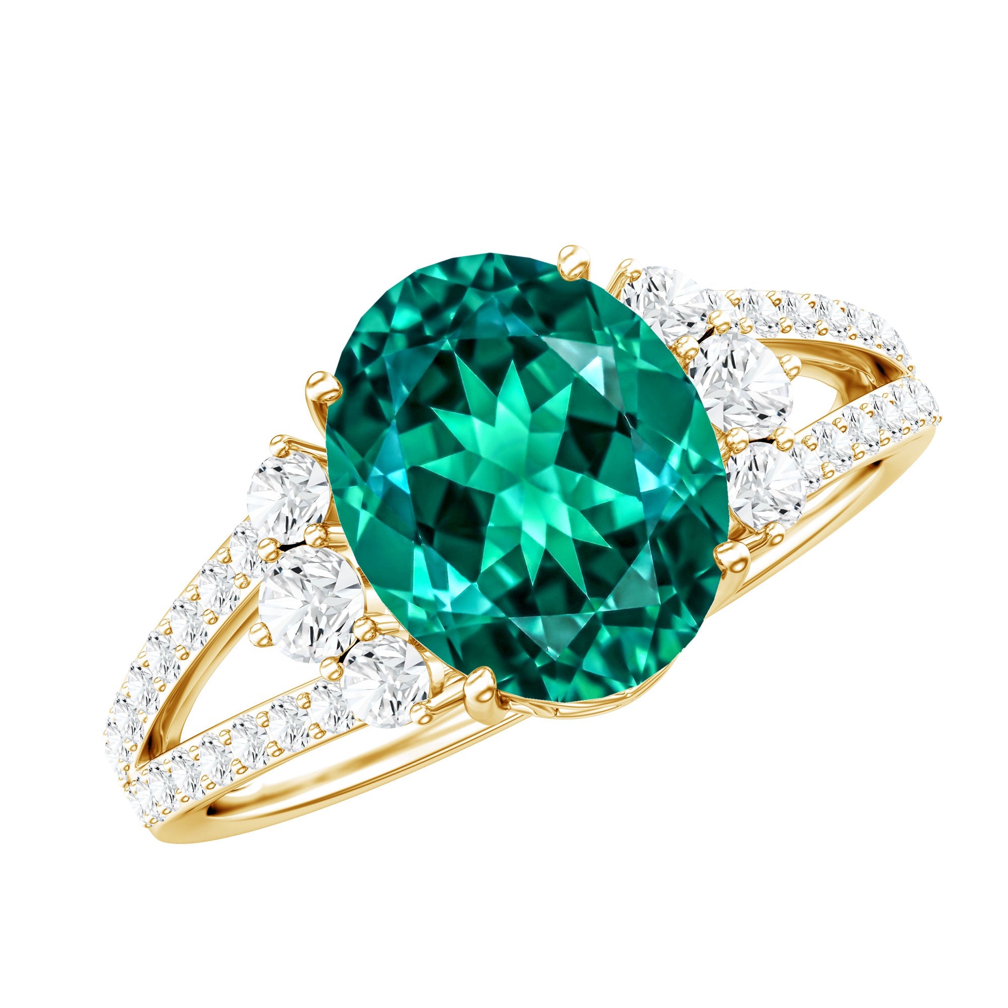 Certified 3 Carat Oval Lab Grown Emerald Split Shank Engagement Ring | Rings | Wiccan Center