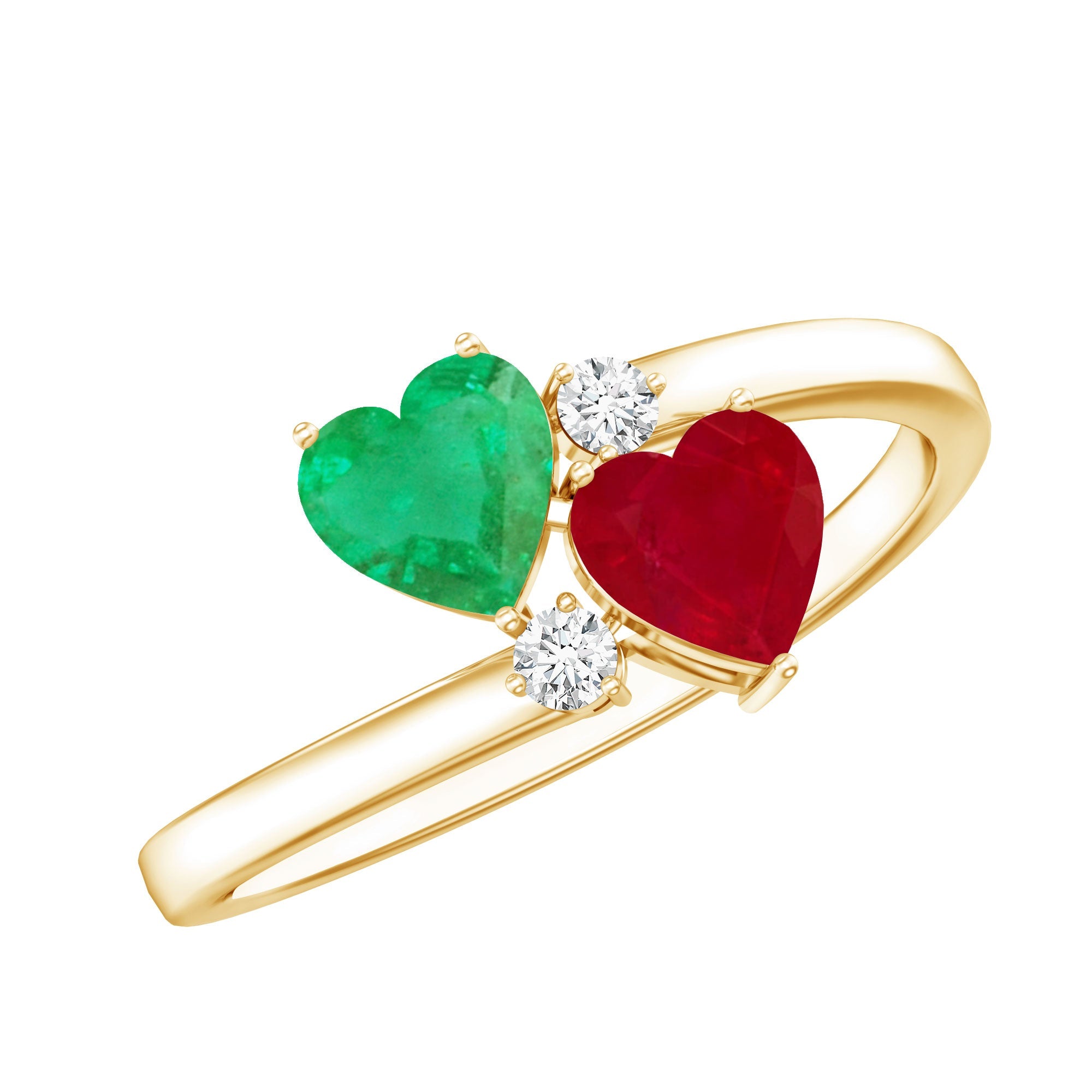 Heart Shaped Ruby Emerald Two Stone Engagement Ring | Rings | Wiccan Center