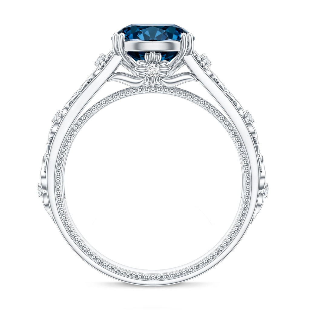 2 Carat Round London Blue Topaz Vintage Engagement Ring with Certificate