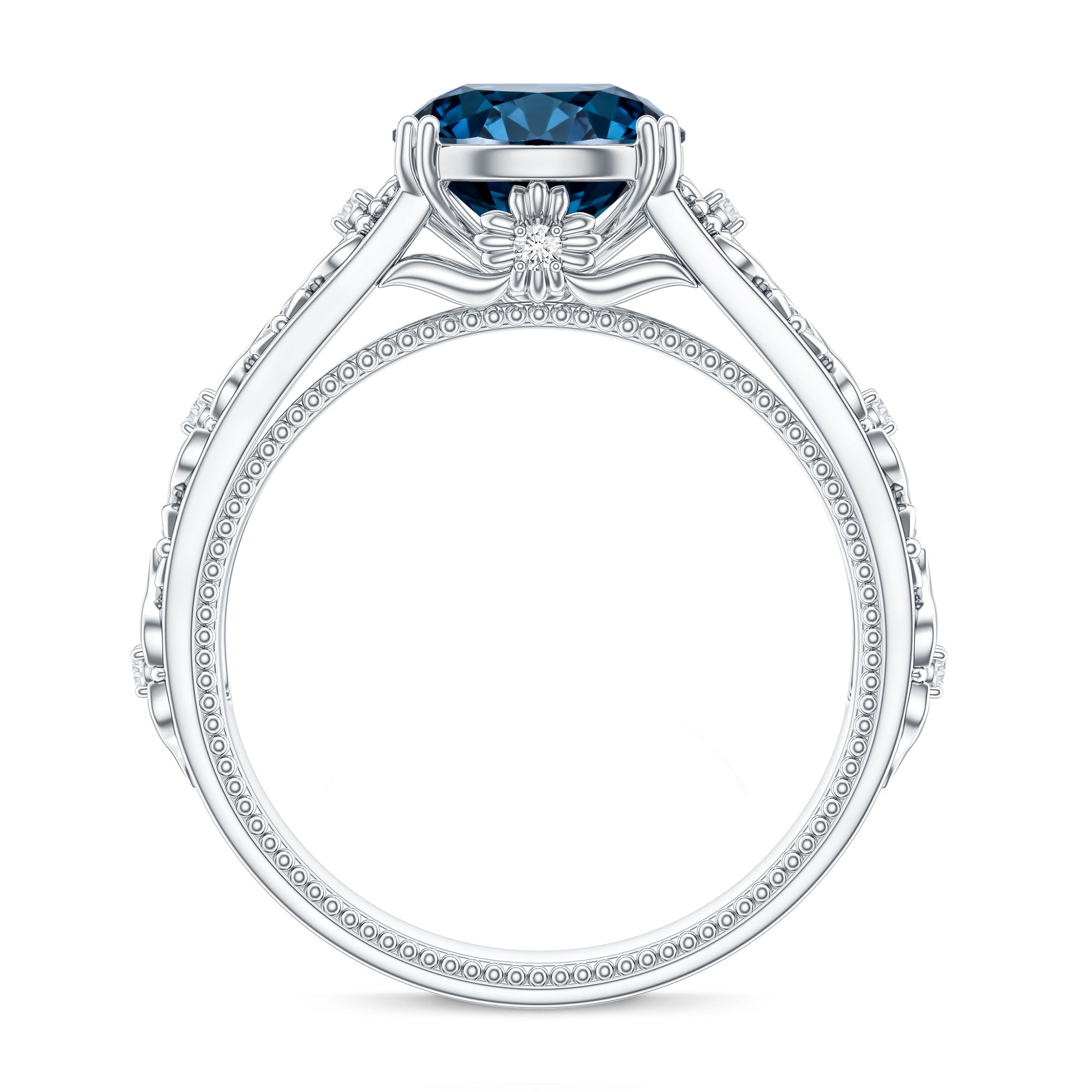 2 Carat Round London Blue Topaz Vintage Engagement Ring with Certificate