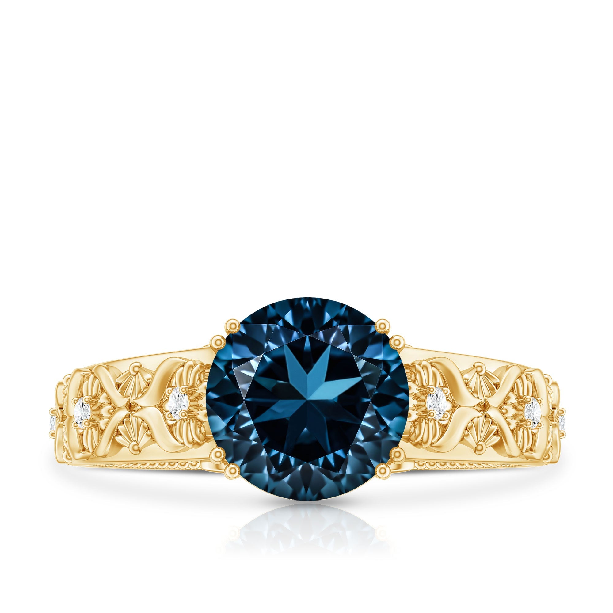 2 Carat Round London Blue Topaz Vintage Engagement Ring with Certificate