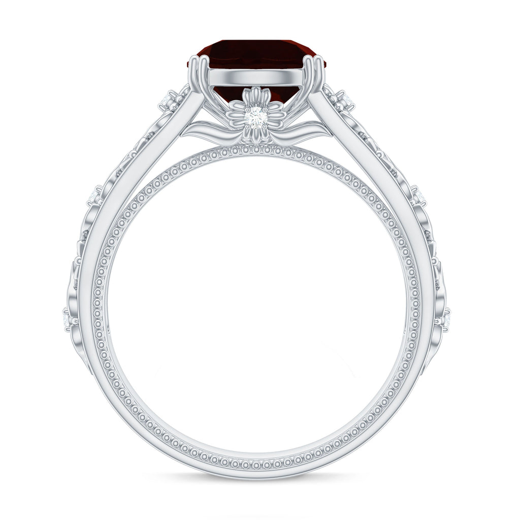 Vintage Looking Garnet Diamond Engagement Ring