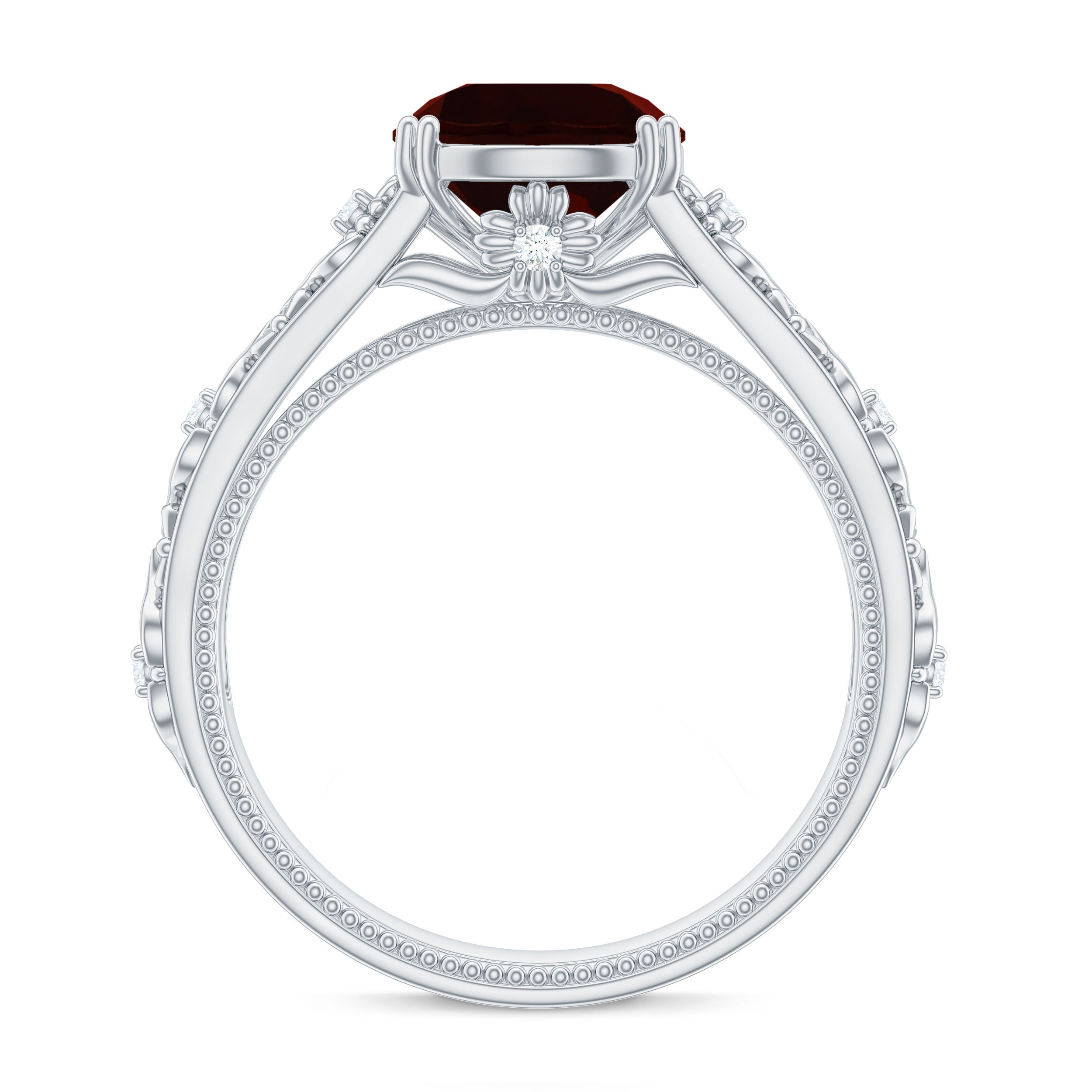 Vintage Looking Garnet Diamond Engagement Ring