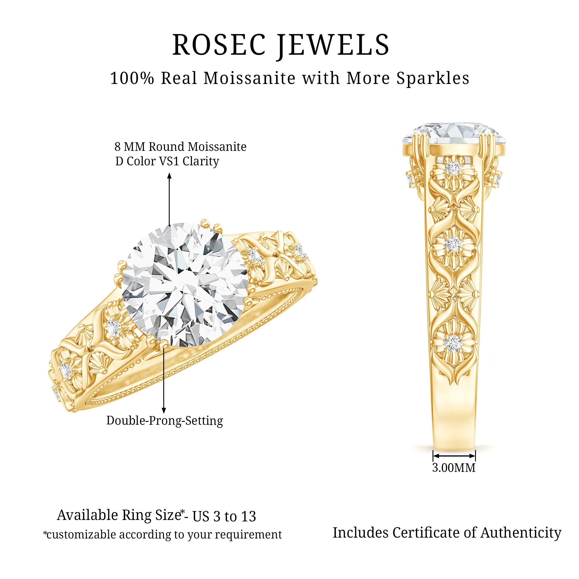 2 Carat Moissanite Double Prong Vintage Engagement Ring