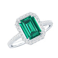 1.6 Carat Emerald Cut Lab Created Emerald Engagement Ring With Moissanite Halo
