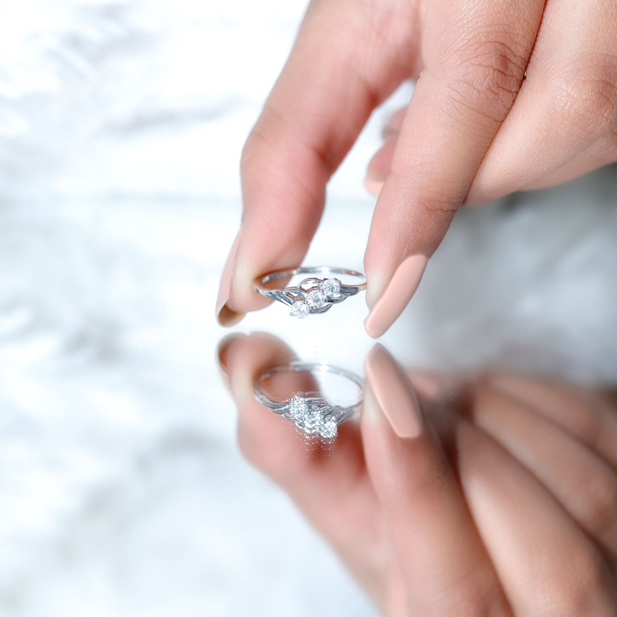 Certified Round Moissanite Three Stone Engagement Ring