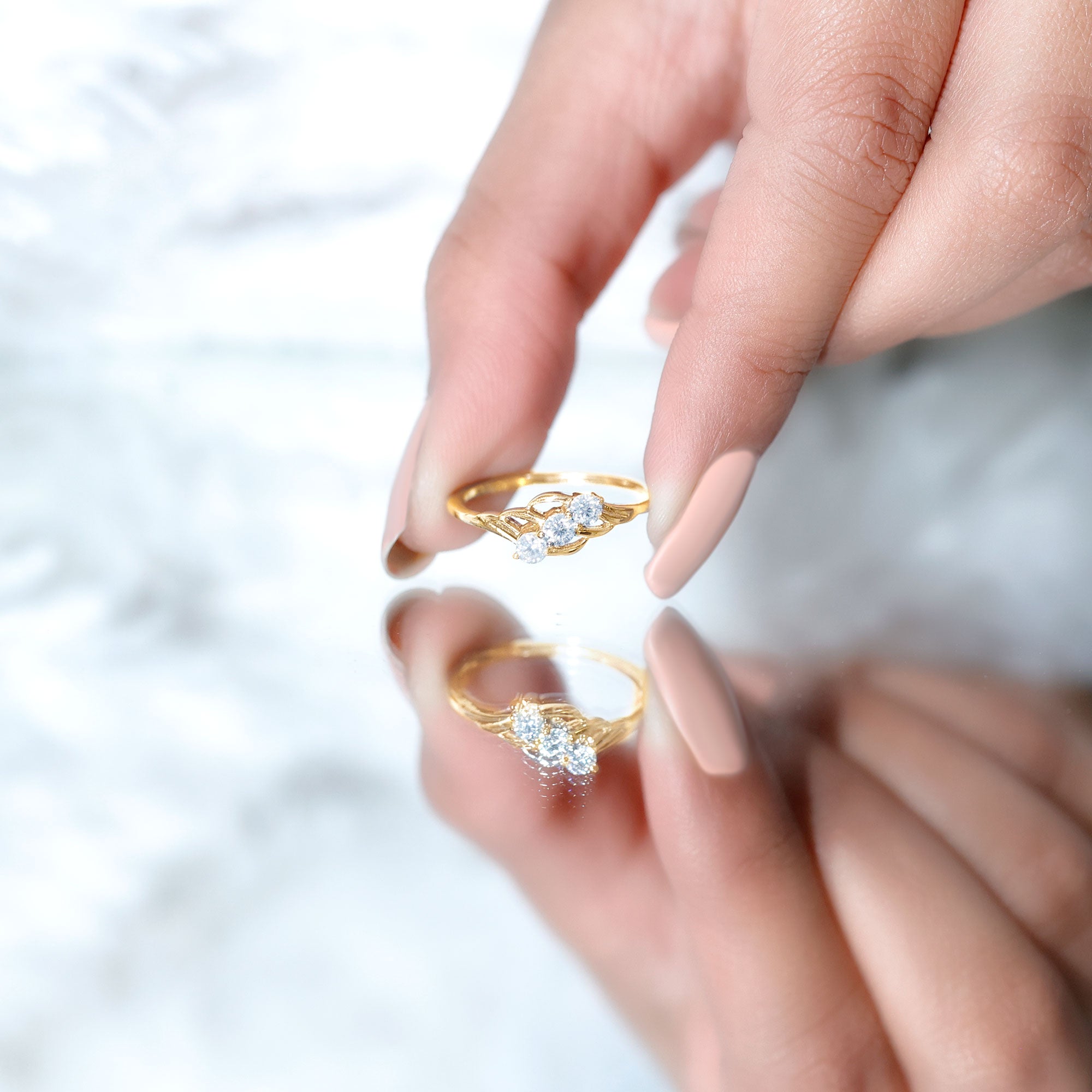 Certified Round Moissanite Three Stone Engagement Ring