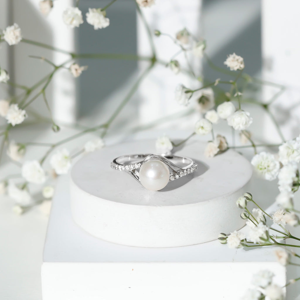 Cultured 7.4 Carat Freshwater Pearl Engagement Ring with Diamond Split Shank