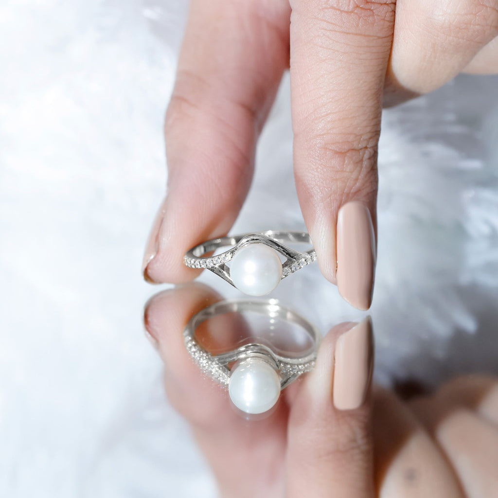 Cultured 7.4 Carat Freshwater Pearl Engagement Ring with Diamond Split Shank