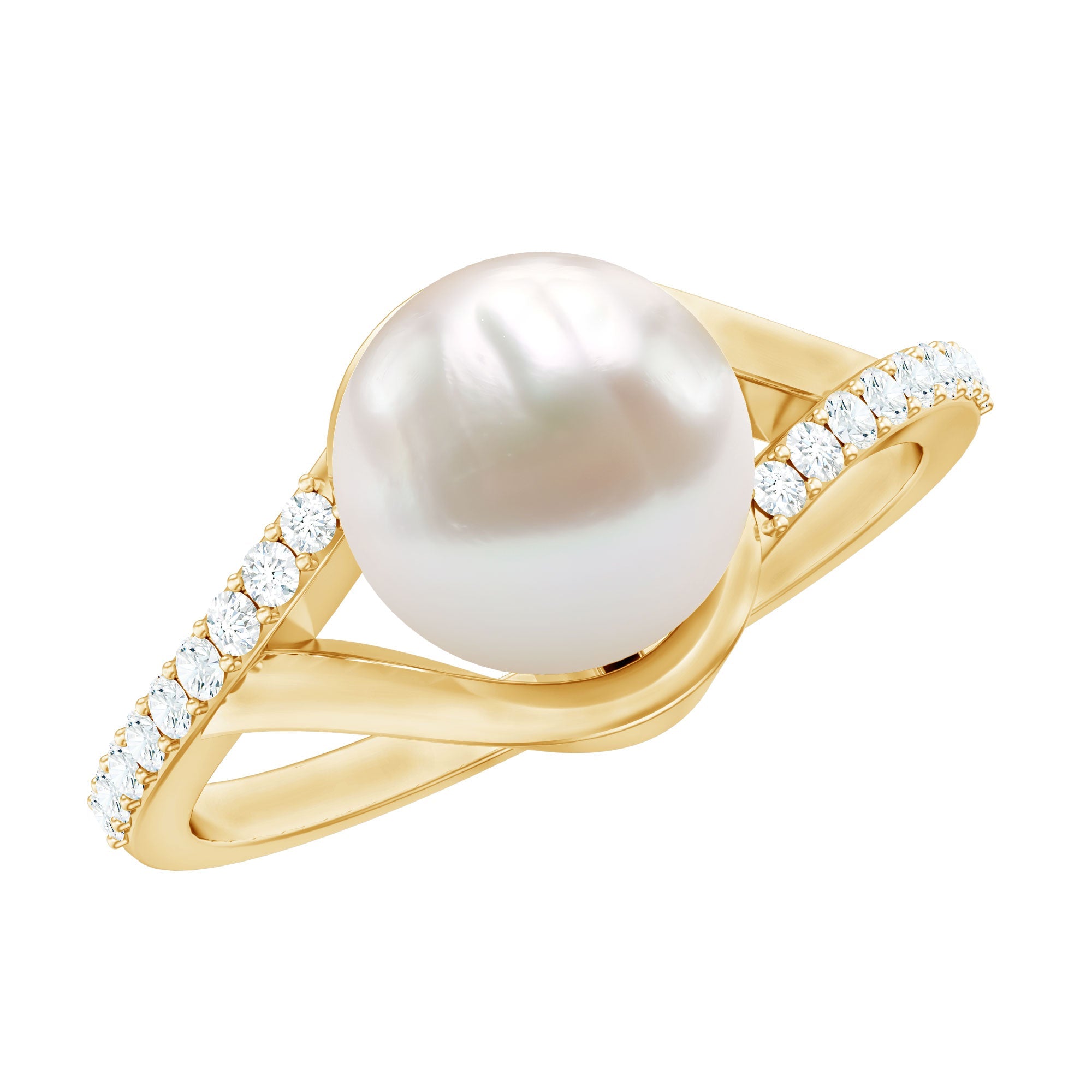 Cultured 7.4 Carat Freshwater Pearl Engagement Ring with Diamond Split Shank | Rings | Wiccan Center