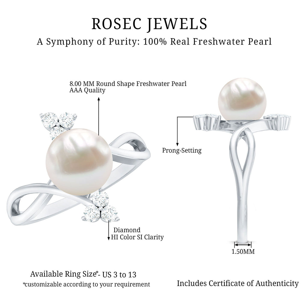 Cultured 7.48 Carat White Pearl Bypass Engagement Ring with Diamond