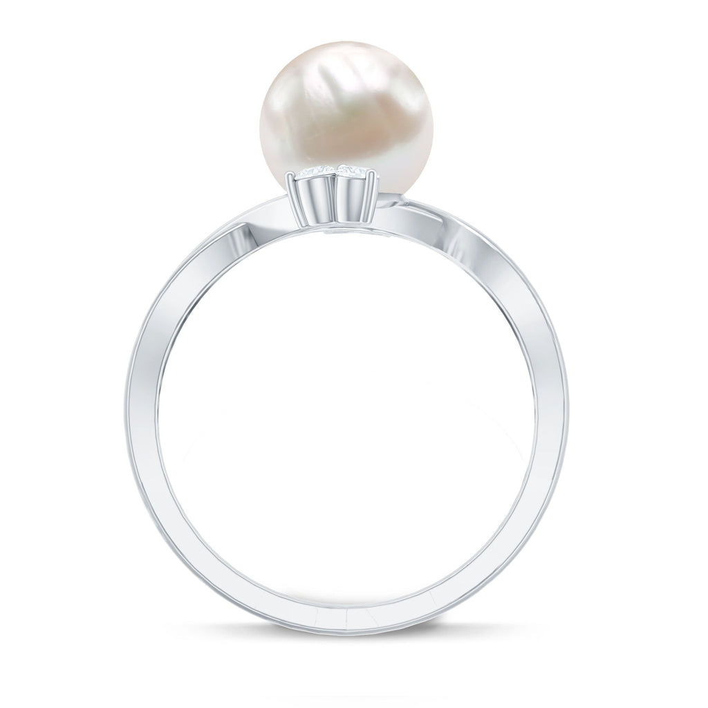 Cultured 7.48 Carat White Pearl Bypass Engagement Ring with Diamond